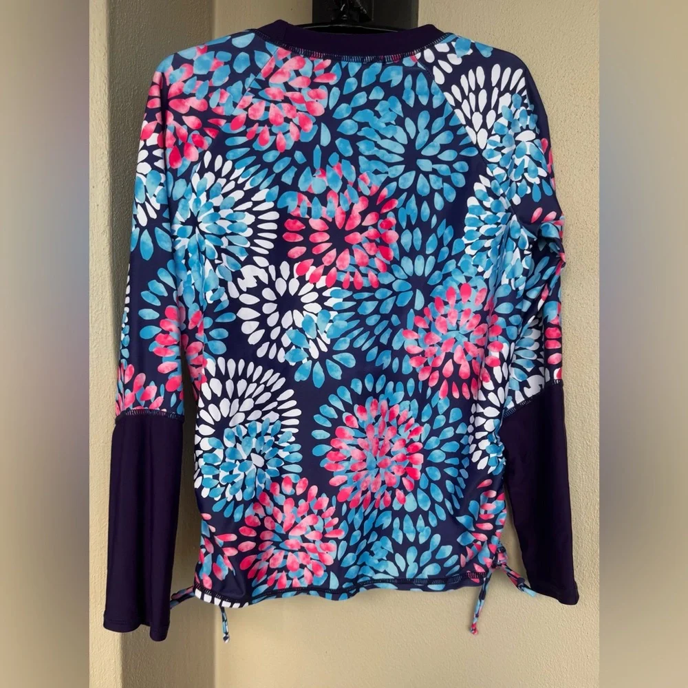 Grace Karin Youth Girls Blue /Pink/White Rash Guard Top Long Sleeve Size 14Y